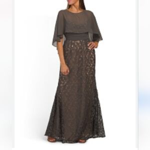 RENE RUIZ COLLECTION Floral Lace Maxi Formal Gown Dress with Overlay Sz-L